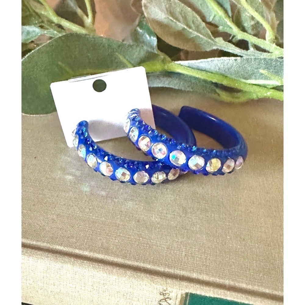 Blue rhinestone hoops